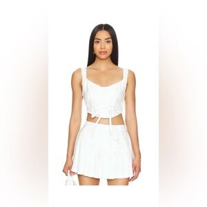For Love And Lemons x Revolve Mira Crop in White & Adelaide Skirt in White